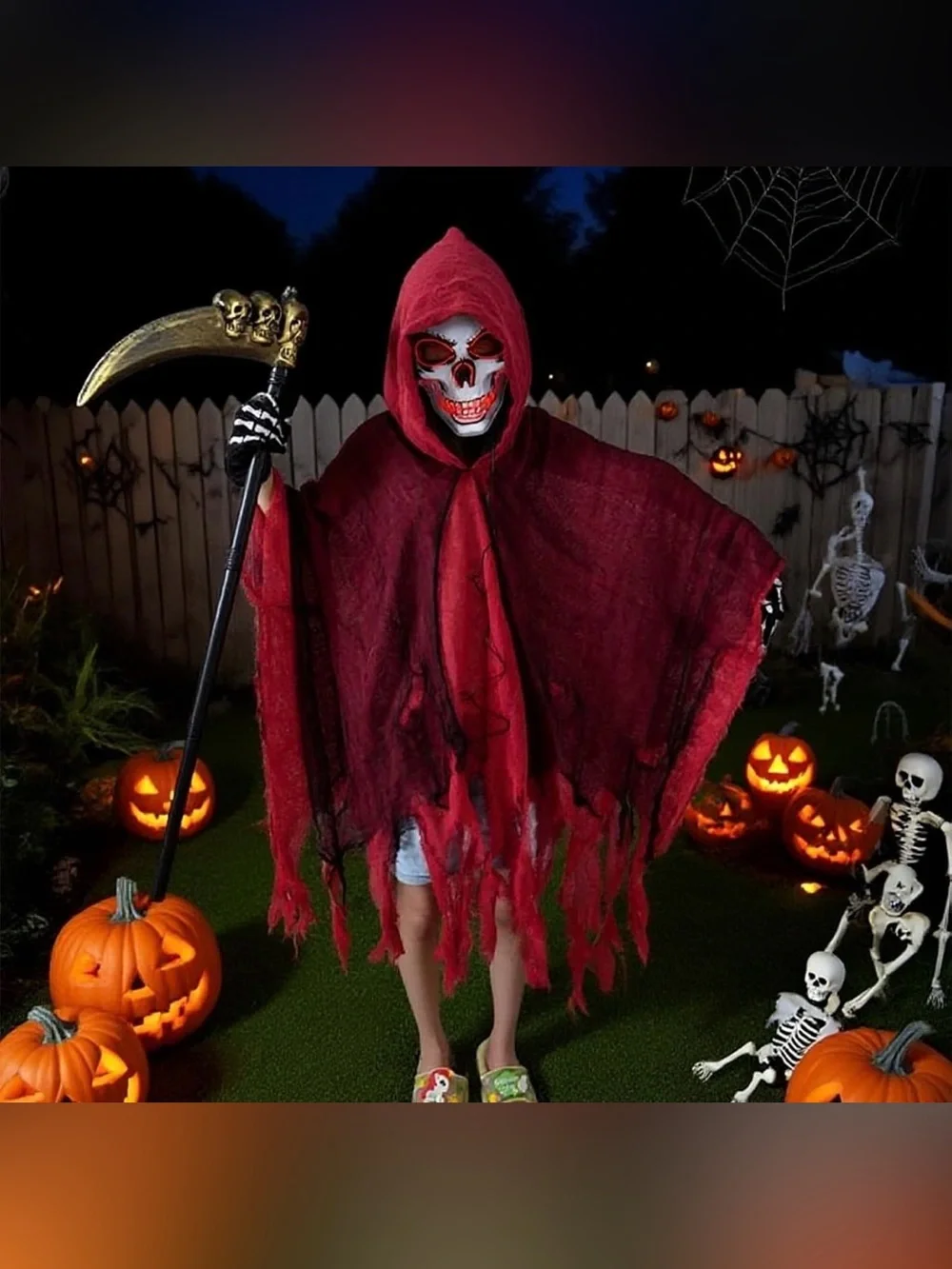 Kids Red Grim Reaper Hooded Costume for Halloween. Large great for teenagers